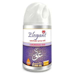 Elegant luxurious oud air freshener refill for automatic dispenser, offering a long-lasting, natural, and fresh fragrance for home and bathroom use, made in UAE.