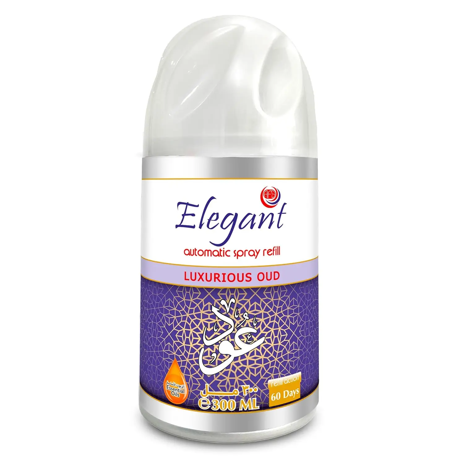 Elegant luxurious oud air freshener refill for automatic dispenser, offering a long-lasting, natural, and fresh fragrance for home and bathroom use, made in UAE.