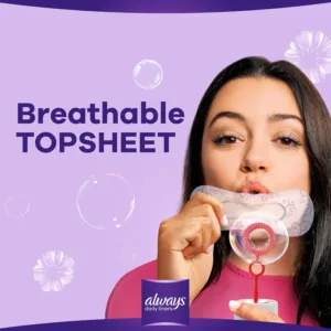 Always Daily Liners Extra Protect Large pantyliners provide up to 100% odor protection with odor neutralizing technology, side protection zones for improved leakage protection, and a soft top sheet for added absorption, comfort, and softness, all dermatologically tested to be gentle on skin.