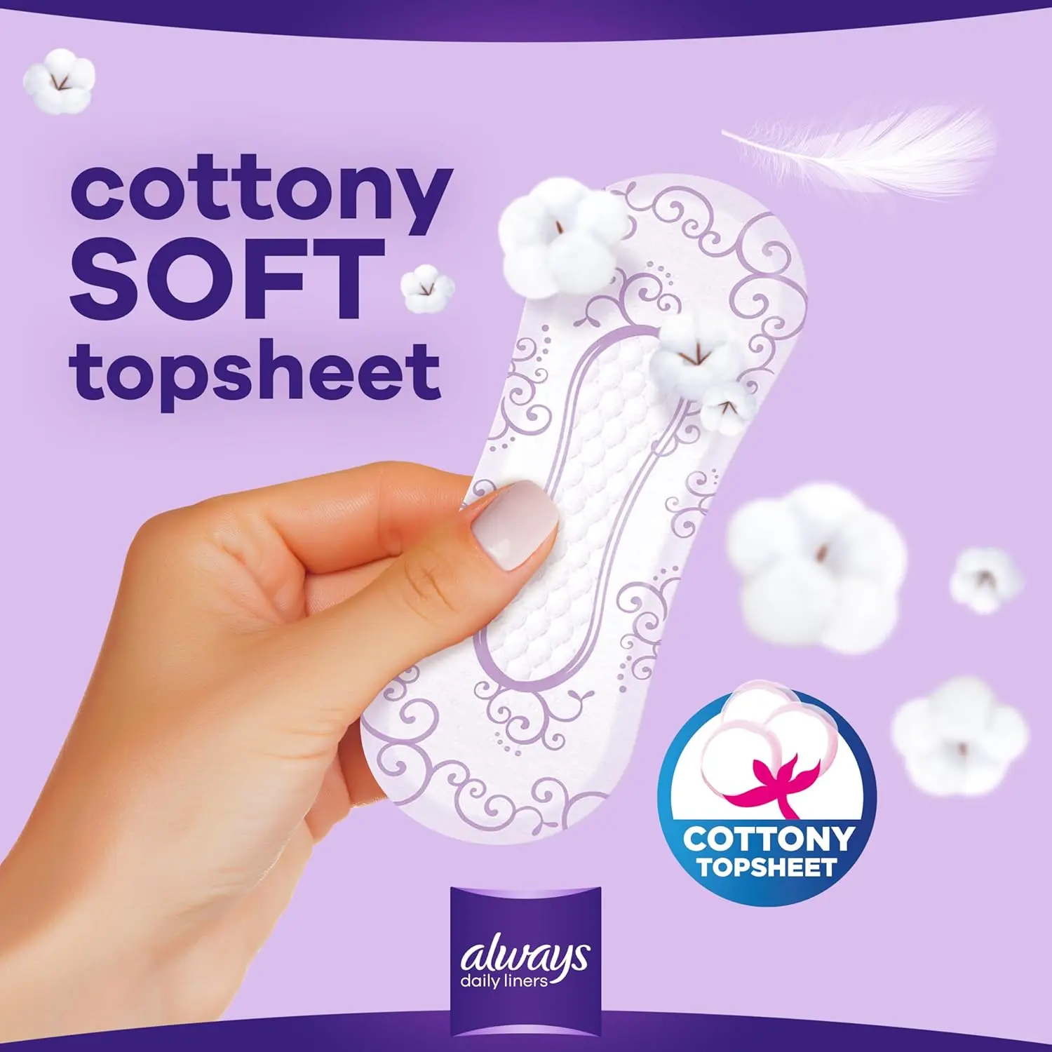 Always Daily Liners Extra Protect Large pantyliners provide up to 100% odor protection with odor neutralizing technology, side protection zones for improved leakage protection, and a soft top sheet for added absorption, comfort, and softness, all dermatologically tested to be gentle on skin.