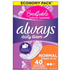 Always Daily Liners Extra Protect Large pantyliners provide up to 100% odor protection with odor neutralizing technology, side protection zones for improved leakage protection, and a soft top sheet for added absorption, comfort, and softness, all dermatologically tested to be gentle on skin.
