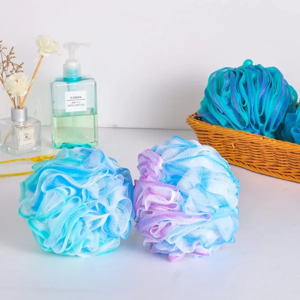 This set of four colorful bath shower sponges are designed with strong knotting for durability and effectively exfoliate the skin for a smoother, cleaner feel.