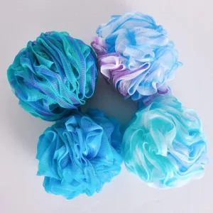 This set of four colorful bath shower sponges are designed with strong knotting for durability and effectively exfoliate the skin for a smoother, cleaner feel.