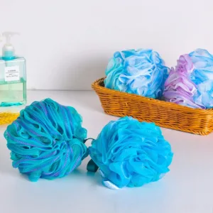 This set of four colorful bath shower sponges are designed with strong knotting for durability and effectively exfoliate the skin for a smoother, cleaner feel.