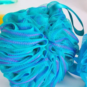 This set of four colorful bath shower sponges are designed with strong knotting for durability and effectively exfoliate the skin for a smoother, cleaner feel.