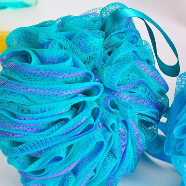 This set of four colorful bath shower sponges are designed with strong knotting for durability and effectively exfoliate the skin for a smoother, cleaner feel.