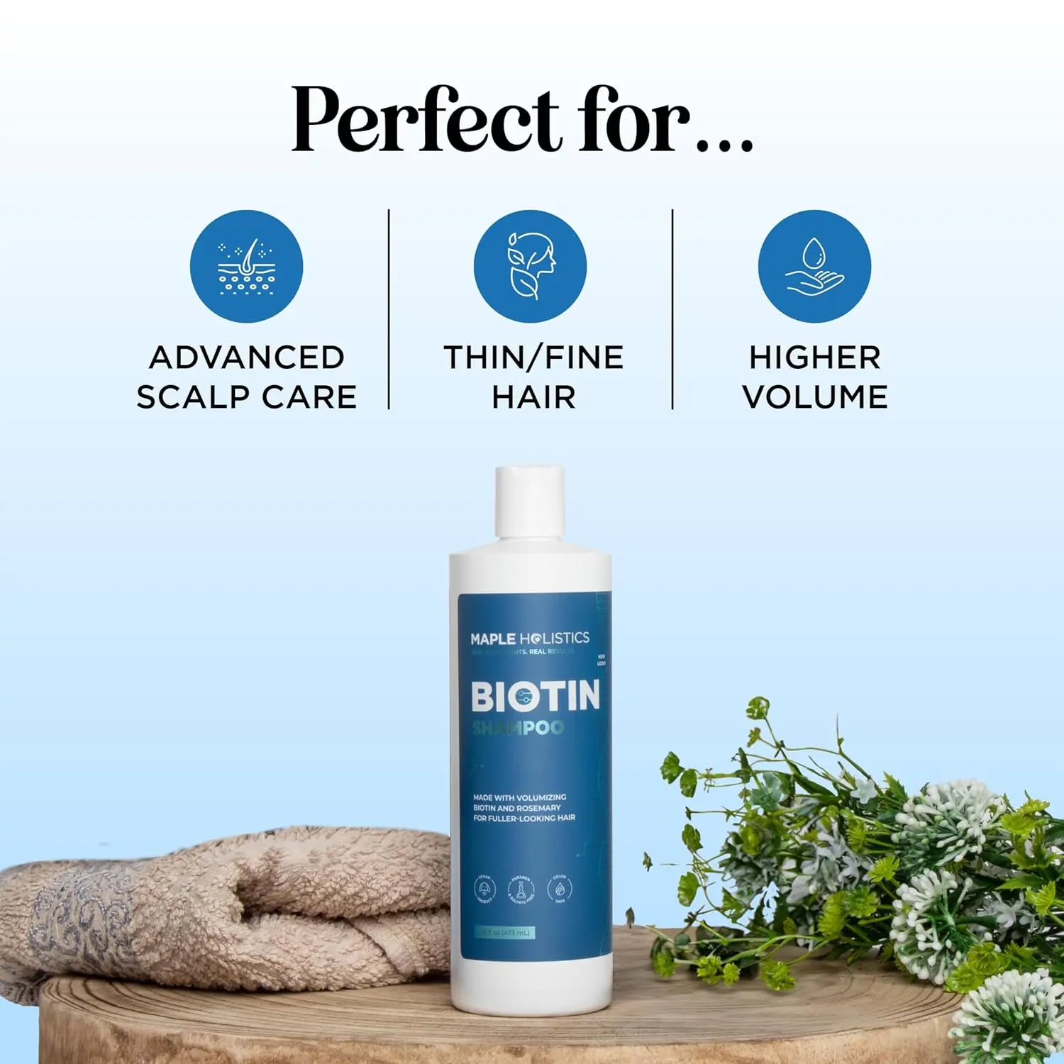 This biotin shampoo, enriched with rosemary and argan oil, helps prevent hair loss and promotes healthy hair growth for thicker, fuller-looking hair.