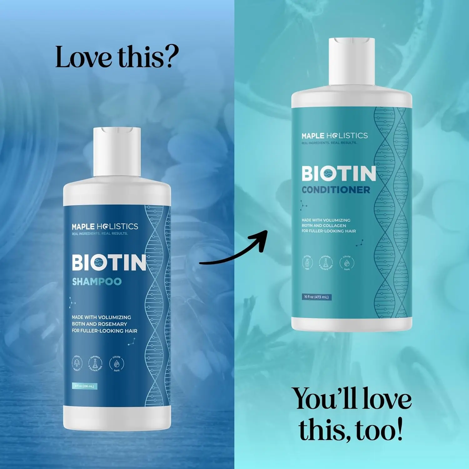 This biotin shampoo, enriched with rosemary and argan oil, helps prevent hair loss and promotes healthy hair growth for thicker, fuller-looking hair.