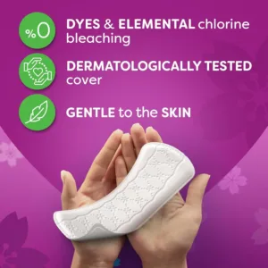 This image shows a pack of Carefree large, unscented panty liners designed for daily freshness and protection, featuring a soft-touch surface and perfect fit design for sensitive skin.