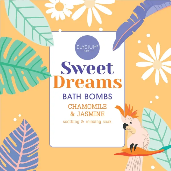 Elysium Spa Chamomile and Jasmine bath bombs create a soothing and relaxing bath experience for a restful sleep, releasing a calming fragrance into silky, bubble-free water.