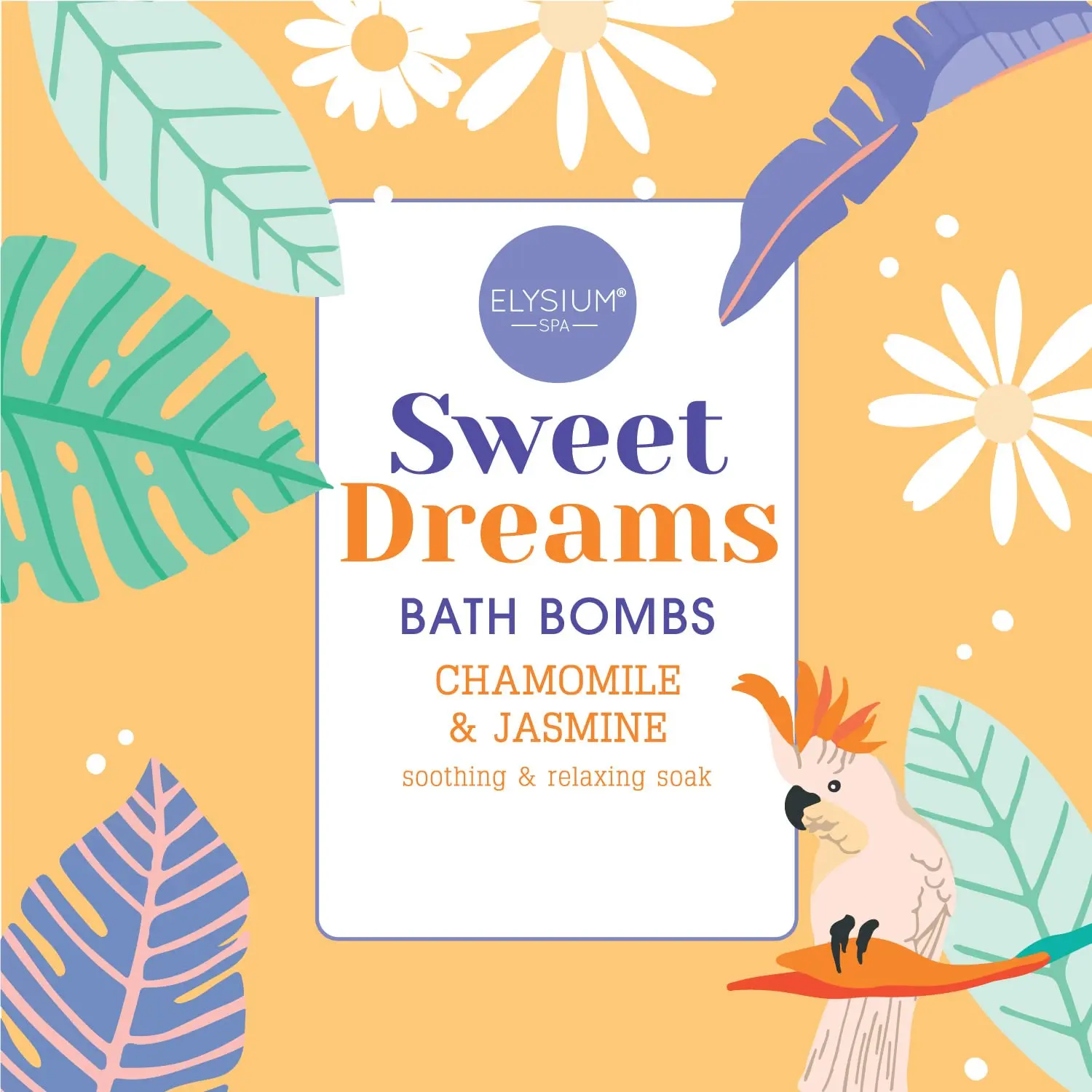 Elysium Spa Chamomile and Jasmine bath bombs create a soothing and relaxing bath experience for a restful sleep, releasing a calming fragrance into silky, bubble-free water.