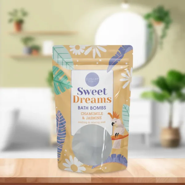 Elysium Spa Chamomile and Jasmine bath bombs create a soothing and relaxing bath experience for a restful sleep, releasing a calming fragrance into silky, bubble-free water.