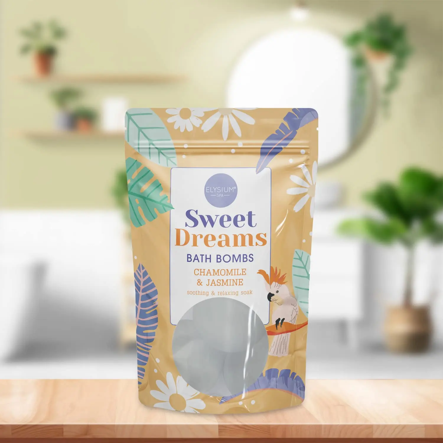 Elysium Spa Chamomile and Jasmine bath bombs create a soothing and relaxing bath experience for a restful sleep, releasing a calming fragrance into silky, bubble-free water.