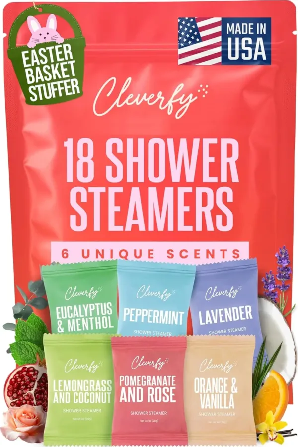 This set of 18 Cleverfy aromatherapy shower steamers offers a home spa experience with six different scents for relaxation and energizing self-care, perfect as Valentine's Day gifts for her or him.