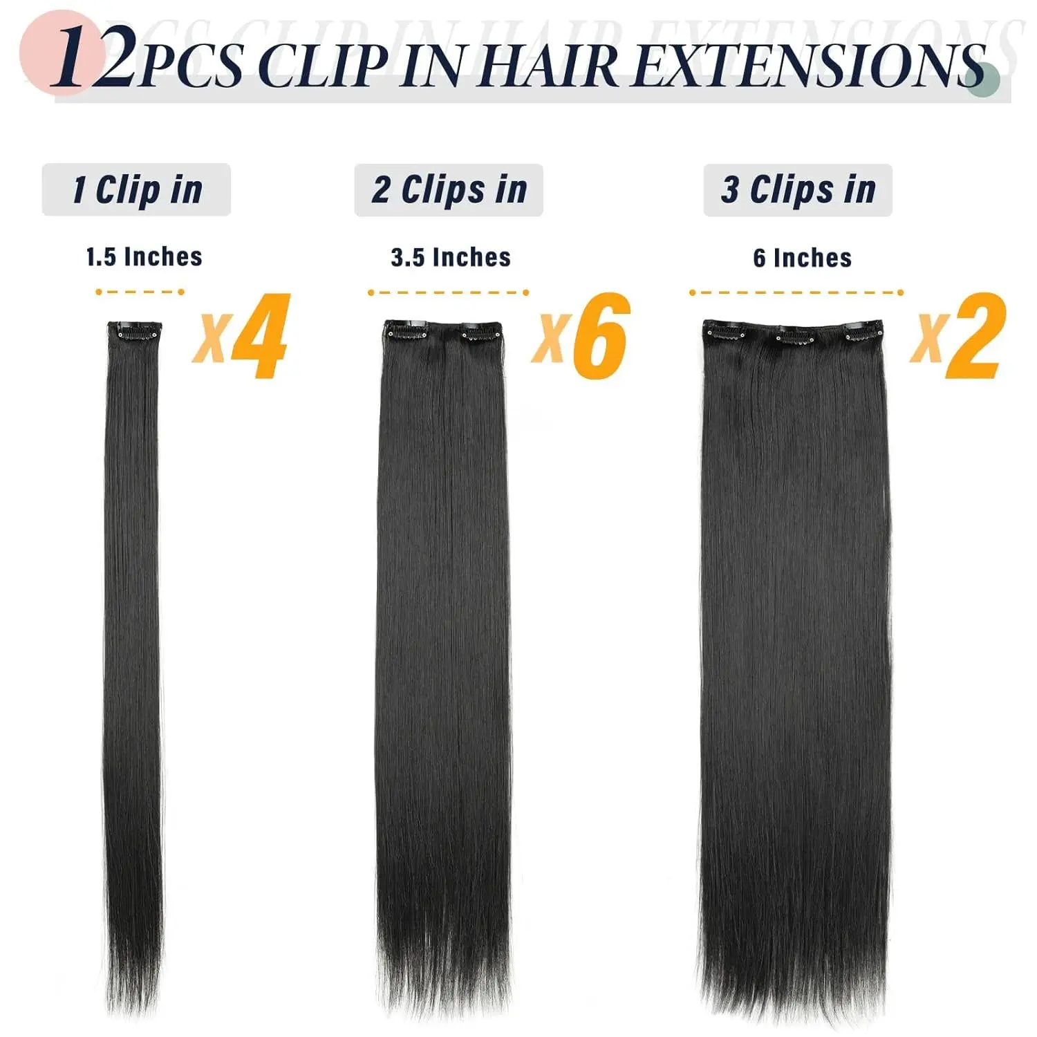 Clip in Hair Extensions 22 Inch Natural Black