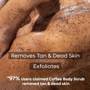 mCaffeine Coffee Body Scrub exfoliates and removes tan and dead skin for soft, smooth skin on the body, including troublesome areas like the neck, knees, and elbows.