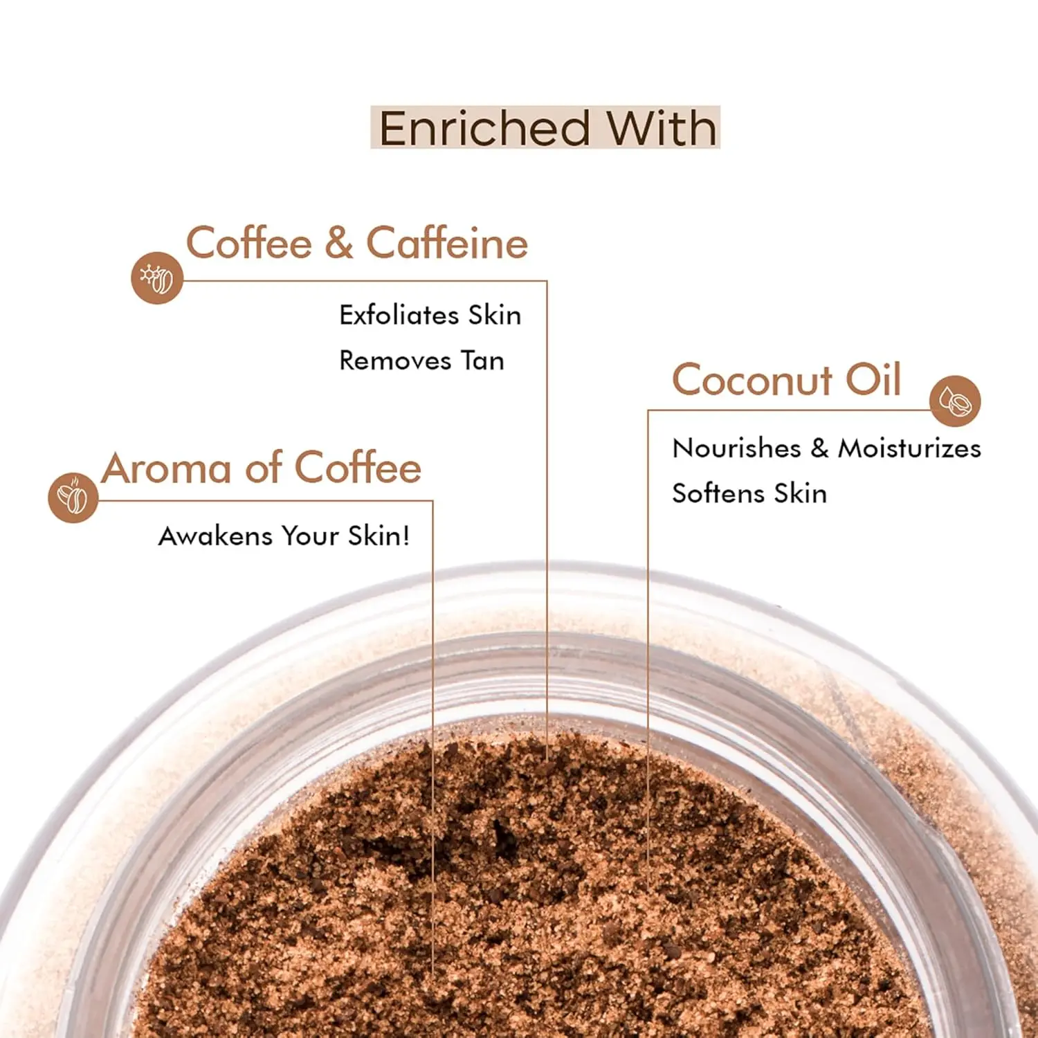 mCaffeine Coffee Body Scrub exfoliates and removes tan and dead skin for soft, smooth skin on the body, including troublesome areas like the neck, knees, and elbows.