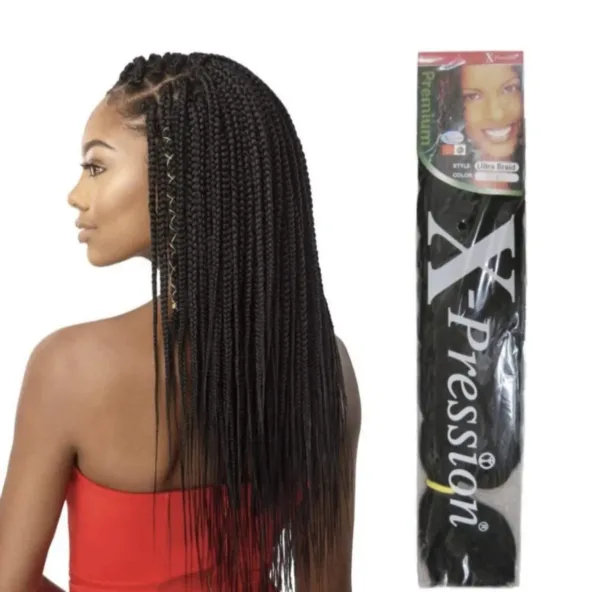 A bundle of e estelle X-pression premium original ultra braid, highlighting its natural material.