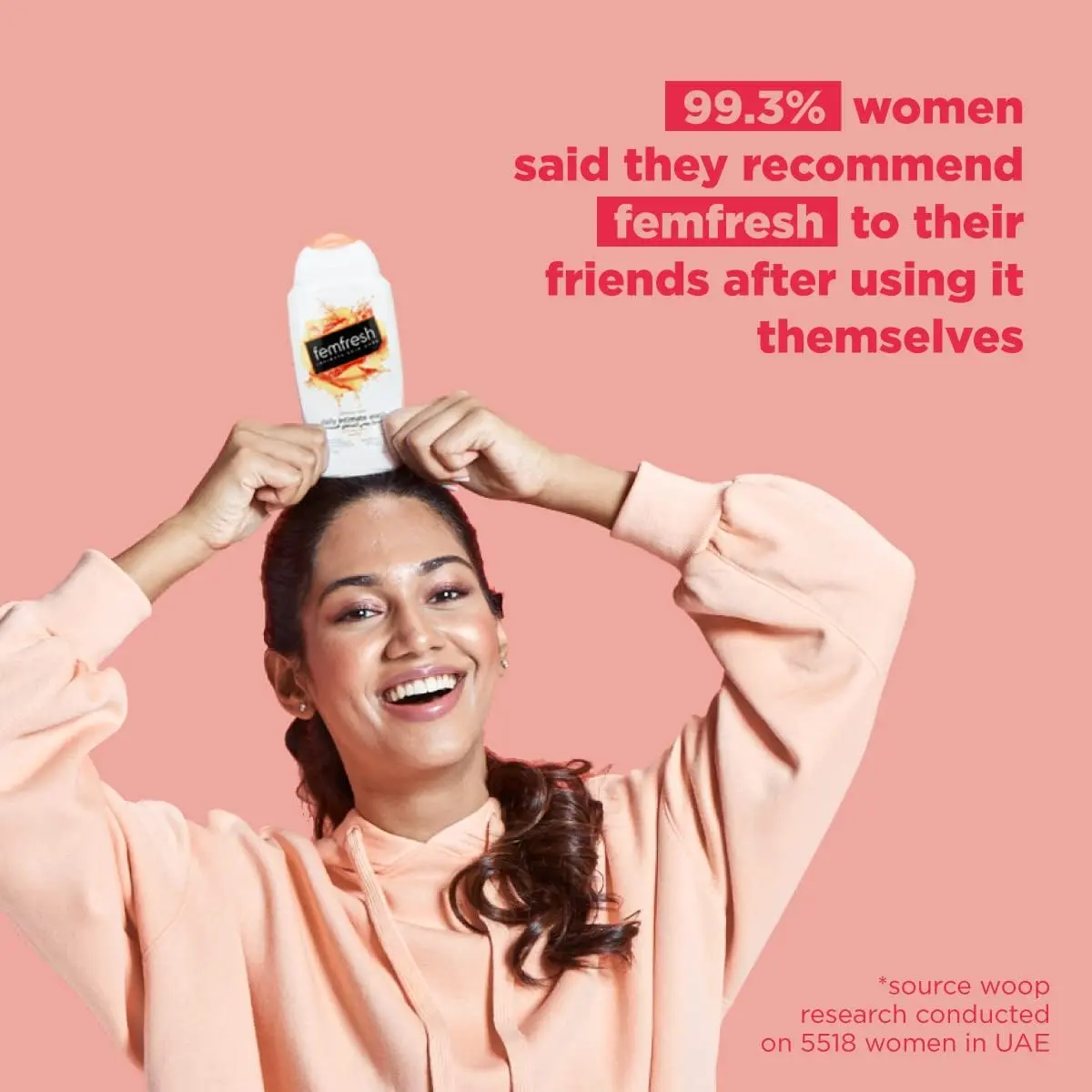A bottle of FemFresh Intimate Wash with aloe vera, a gentle and soap-free daily cleanser formulated to maintain the natural pH balance of your intimate area and keep your skin refreshed.