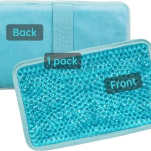 Blue reusable gel ice pack with strap providing hot or cold compress therapy for knee, shoulder, foot, back, ankle, neck, hip, elbow, and wisdom tooth pain relief.