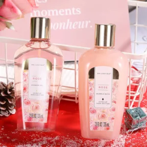 This 10-piece rose-scented spa gift set for women includes bath bombs, body lotion, and a tote bag, perfect as a birthday or Mother's Day gift for relaxation and skin nourishment.