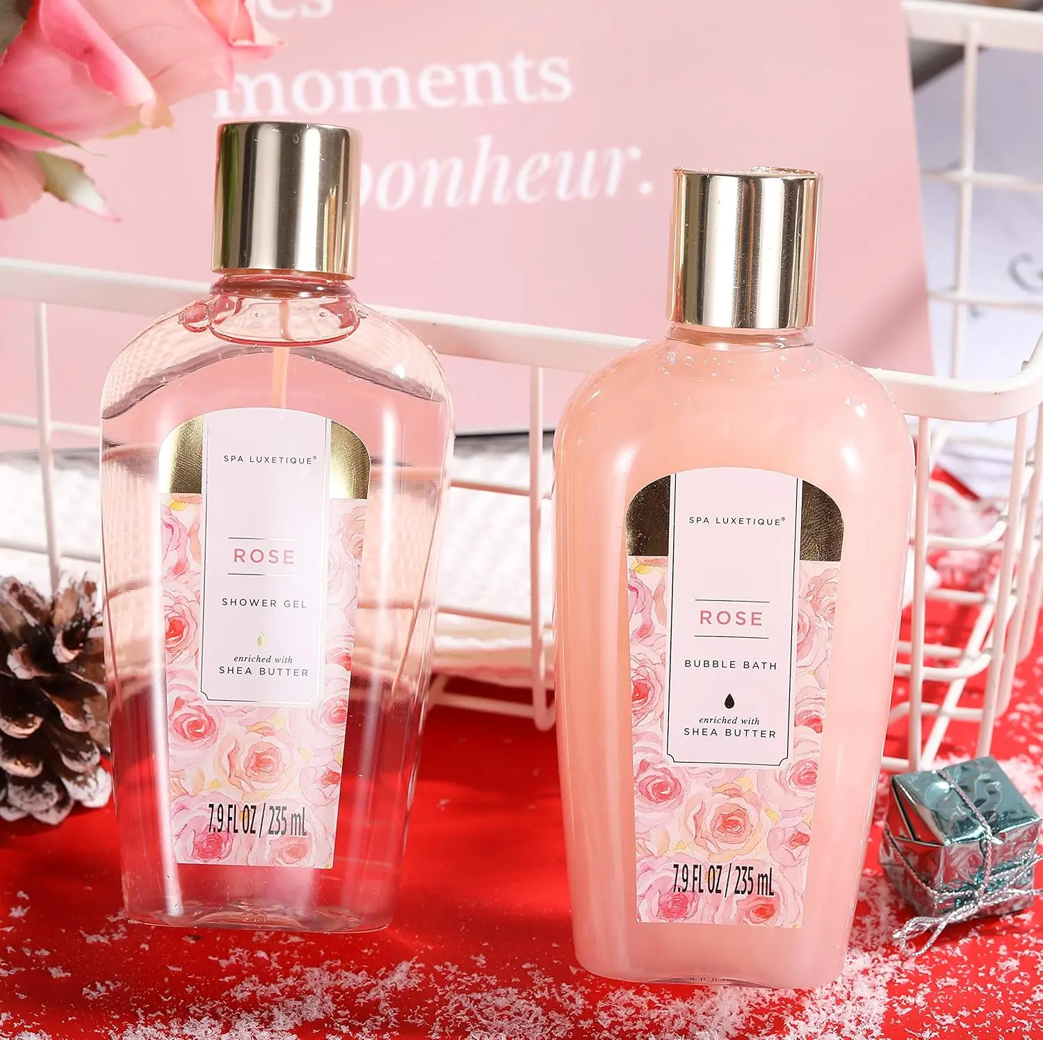 This 10-piece rose-scented spa gift set for women includes bath bombs, body lotion, and a tote bag, perfect as a birthday or Mother