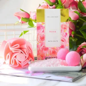 This 10-piece rose-scented spa gift set for women includes bath bombs, body lotion, and a tote bag, perfect as a birthday or Mother's Day gift for relaxation and skin nourishment.