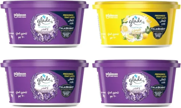 This is a bundle of Glade Mini Gel air fresheners, including lavender and citrus scents, designed to freshen any room in your home.