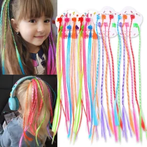 These colorful clip-in hair extensions for girls are made of high-quality nylon and feature secure clips for easy attachment, perfect for adding a fun, vibrant touch to any hairstyle at parties, birthdays, and everyday wear.