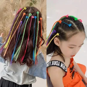 These colorful clip-in hair extensions for girls are made of high-quality nylon and feature secure clips for easy attachment, perfect for adding a fun, vibrant touch to any hairstyle at parties, birthdays, and everyday wear.