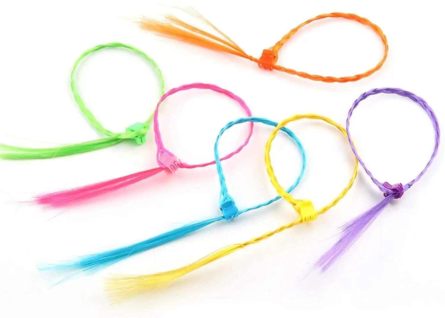 These colorful clip-in hair extensions for girls are made of high-quality nylon and feature secure clips for easy attachment, perfect for adding a fun, vibrant touch to any hairstyle at parties, birthdays, and everyday wear.