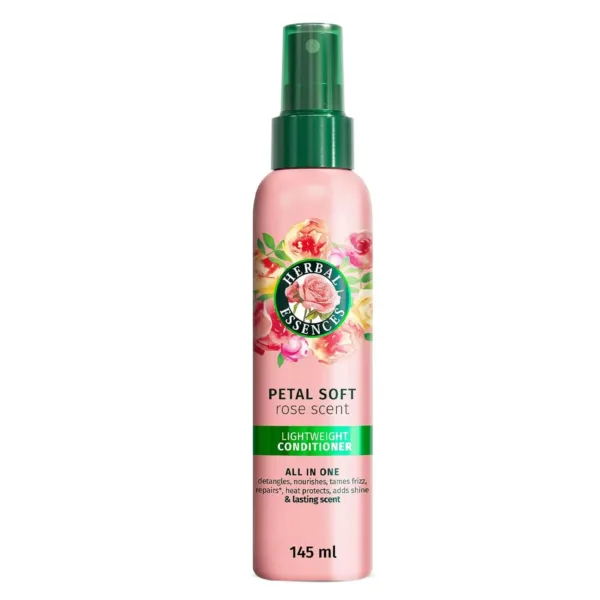 This all-in-one Herbal Essences hair perfume spray with rose extract detangles, nourishes, provides heat protection, and adds a refreshing scent to your hair.