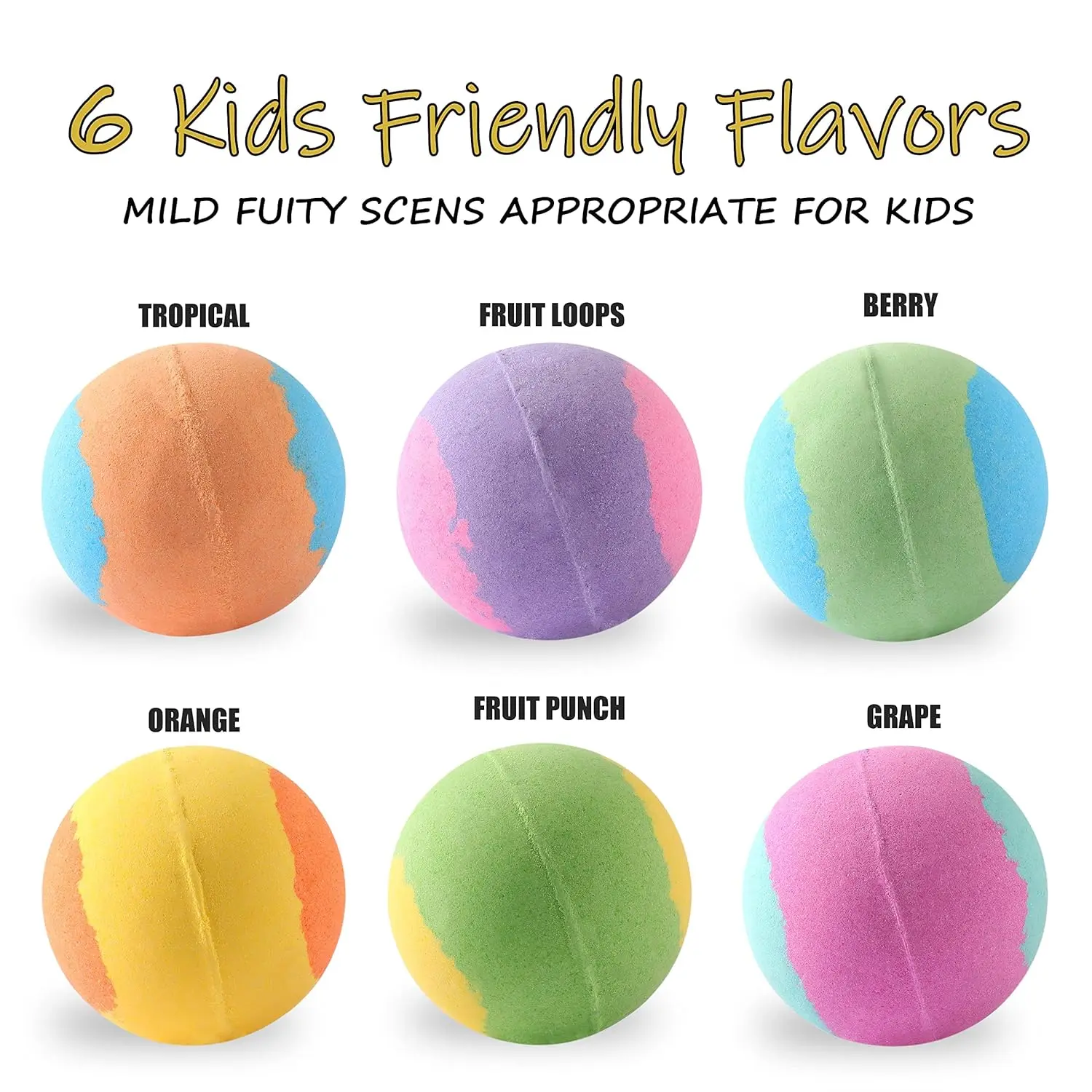 This set features six colorful Beauenty bath bombs for kids, each containing a surprise hero toy inside, making bath time fun and exciting.