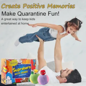 This set features six colorful Beauenty bath bombs for kids, each containing a surprise hero toy inside, making bath time fun and exciting.