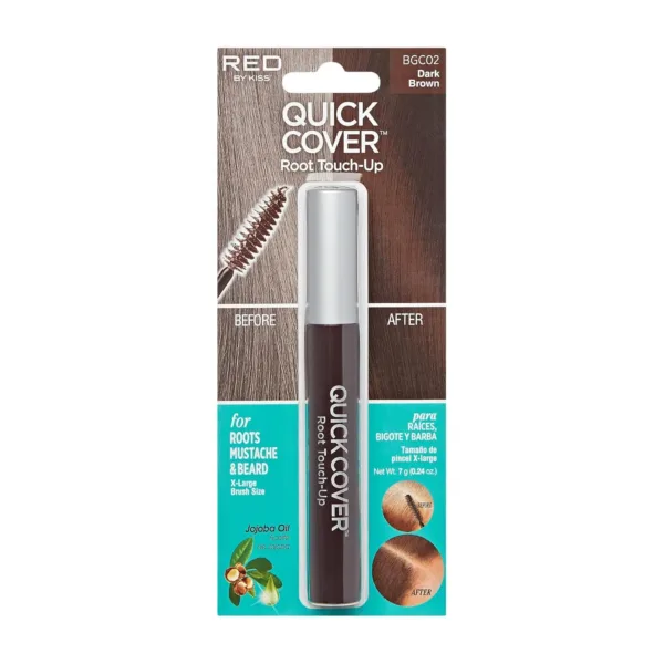 This is dark brown Kiss Quick Cover touch up to cover gray hair on roots, sideburns, hairlines, moustache, and beard, suitable for all hair types and shampoos out easily.