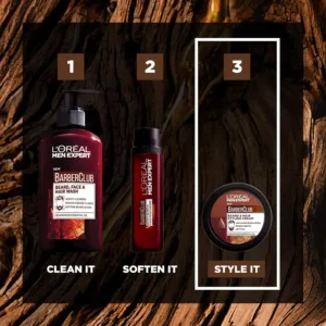L'Oréal Paris Men Expert Barber Club Styling Cream provides all-day beard control and hairstyle definition with a light hold and cedar wood essential oil.
