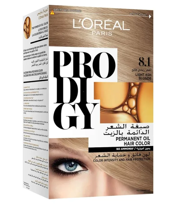 A box of L'Oreal Paris Prodigy 3.0 Dark Brown hair color promising long-lasting, ammonia-free, oil-infused vibrant color and 100% gray coverage for radiant shine.