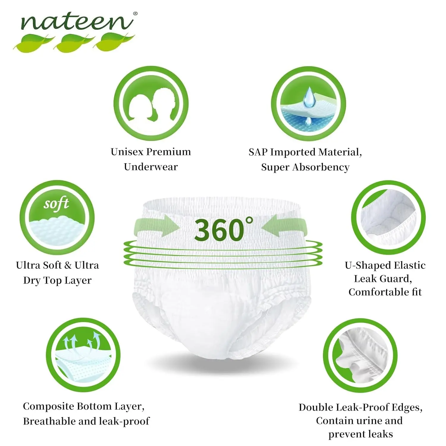 Nateen Hospeen adult diaper pants in size large provide soft, breathable, and super absorbent incontinence protection for day or night use.