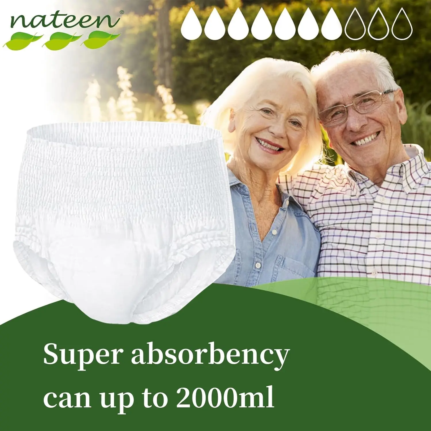 Nateen Hospeen adult diaper pants in medium size with super absorbency for men and women, designed for a comfortable and discreet fit with reliable leak protection.