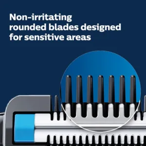 The Philips Norelco Bodygroom Series 1100 is a showerproof body hair trimmer for men, featuring a bi-directional trimmer, skin protector, and a 1/8" trimming comb for comfortable grooming.