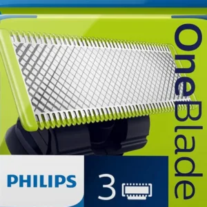 A package of Philips Norelco OneBlade replacement blades, designed to trim, edge, and shave any length of hair with a glide coating for comfortable shaving.