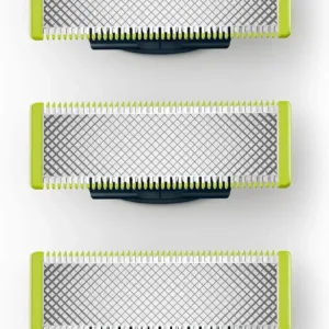 A package of Philips Norelco OneBlade replacement blades, designed to trim, edge, and shave any length of hair with a glide coating for comfortable shaving.