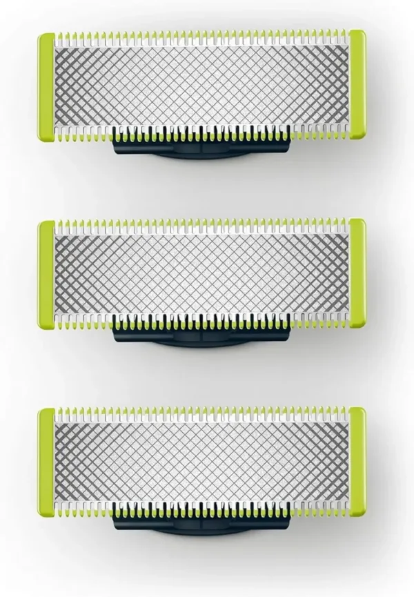 A package of Philips Norelco OneBlade replacement blades, designed to trim, edge, and shave any length of hair with a glide coating for comfortable shaving.