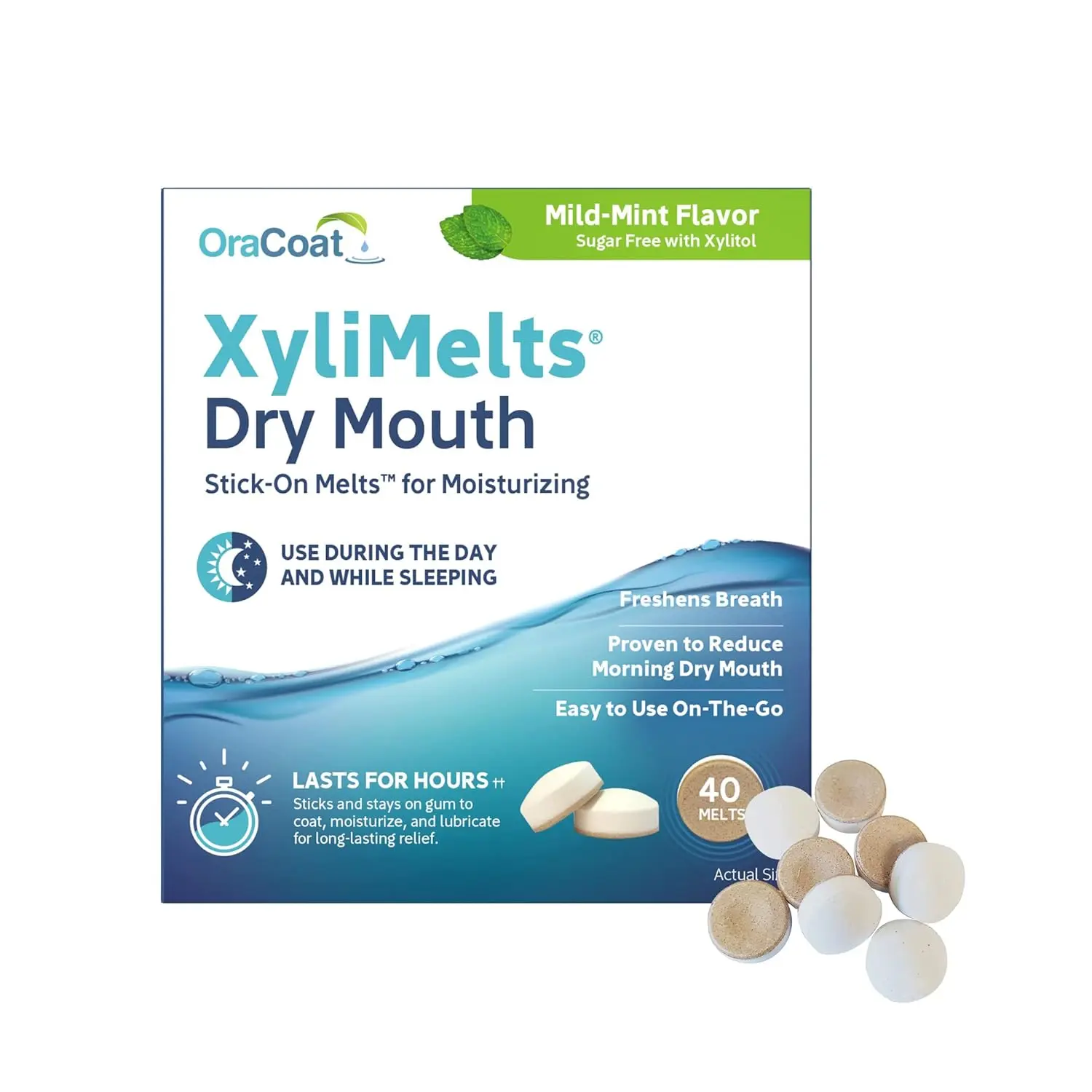 This is a 40-count package of Oracoat Xylimelts, a skin treatment mask by Oracoat.