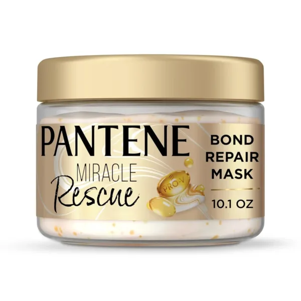 Pantene Miracle Rescue hair mask with melting Pro-V pearls melts away damage and builds bonds for stronger hair, providing deep conditioning for dry and damaged hair.