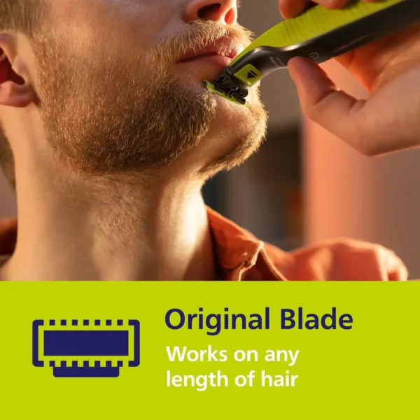 A single Philips Norelco OneBlade replacement blade with rounded tip for a comfortable, not-too-close shave, lasting up to 4 months with average use.