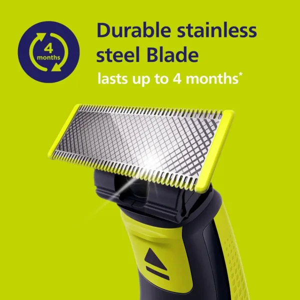 A single Philips Norelco OneBlade replacement blade with rounded tip for a comfortable, not-too-close shave, lasting up to 4 months with average use.