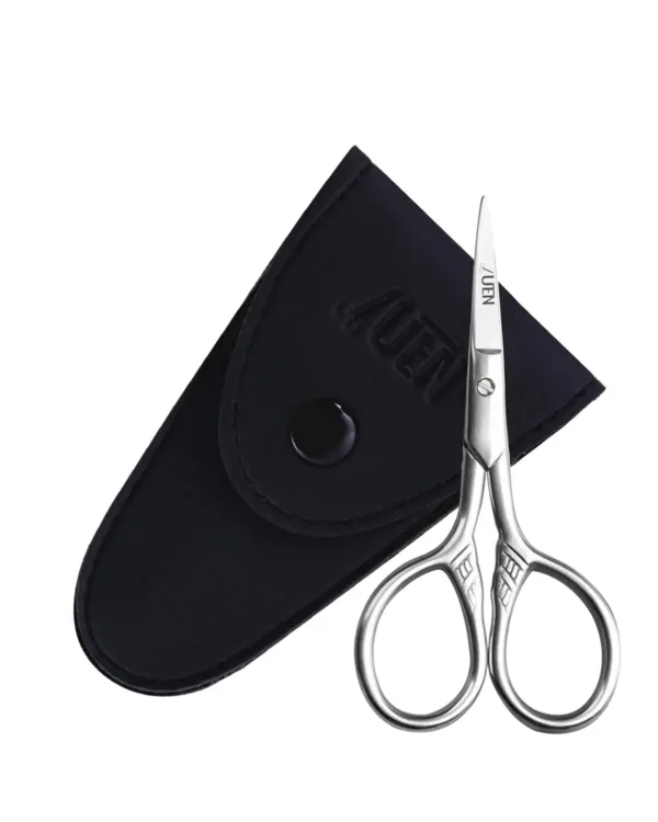 These small 3.5-inch stainless steel precision scissors are perfect for grooming facial hair like eyebrows, eyelashes, beard, and mustache, as well as for detailed crafts and hairdressing, and come with a safe PU leather sheath for travel.