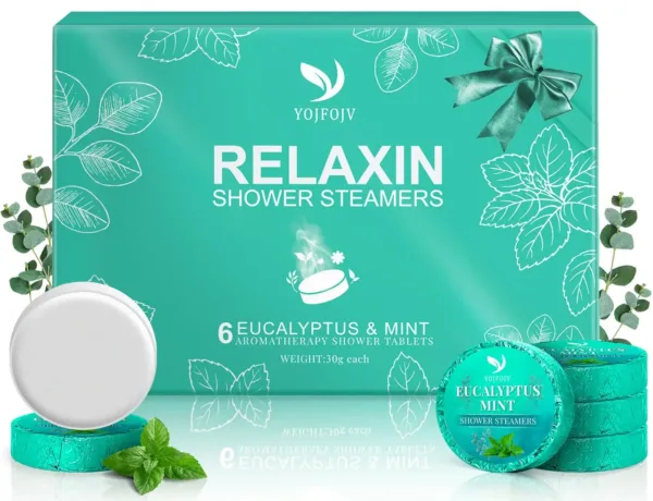 This six-pack of aromatherapy shower steamers infuses your shower with the invigorating scents of eucalyptus and mint, providing a spa-like experience for relaxation and sinus relief.