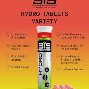 Science In Sport Hydro electrolyte tablets offer sugar-free hydration, reduce fatigue with essential electrolytes, and support normal muscle and nervous system function for peak athletic performance.